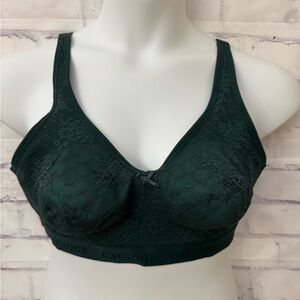 Cacique 42C Bra Unlined Full‎ Coverage No Wire Green Lace Comfort Lingerie